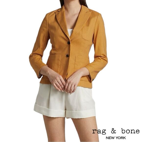 Rag & Bone **NWT**  Nancy Single-Breasted Linen-Blend Blazer in Putty (Rust) - Picture 4 of 10